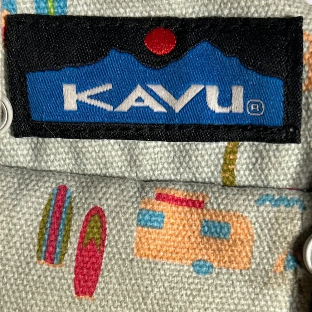 KAVU‎ Rope Bag Sling Backpack Summer Beach Camper Print Canvas Tan Pink Blue